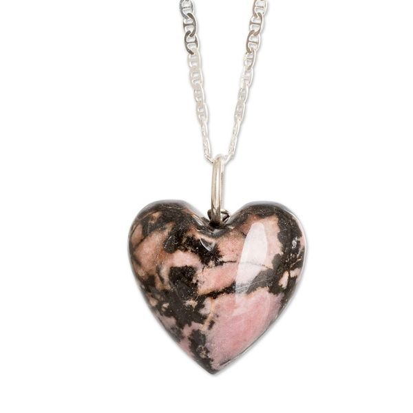 Alternate image for Polished Heart-Shaped Natural Rhodonite Pendant Necklace Heart of Compassionate