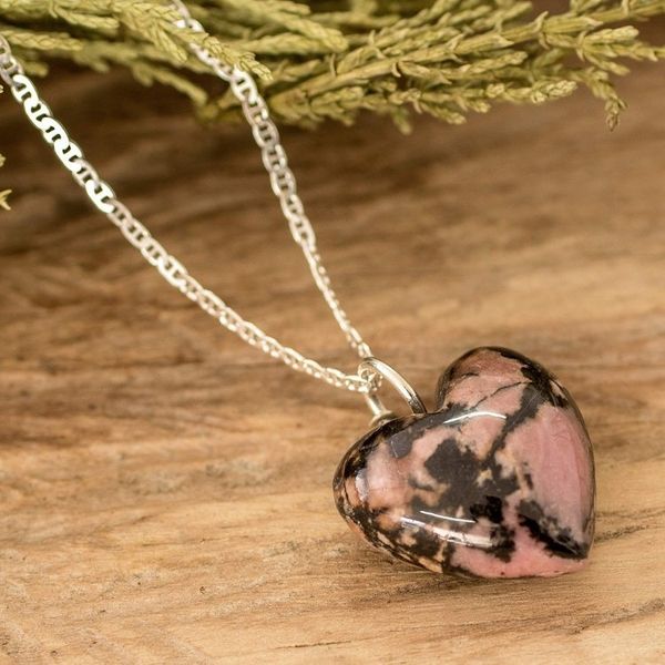 Alternate image for Polished Heart-Shaped Natural Rhodonite Pendant Necklace Heart of Compassionate