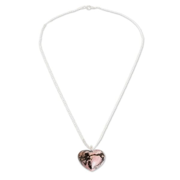 Alternate image for Polished Heart-Shaped Natural Rhodonite Pendant Necklace Heart of Compassionate