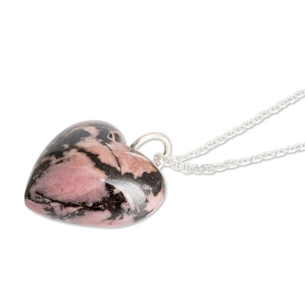 Alternate image for Polished Heart-Shaped Natural Rhodonite Pendant Necklace Heart of Compassionate