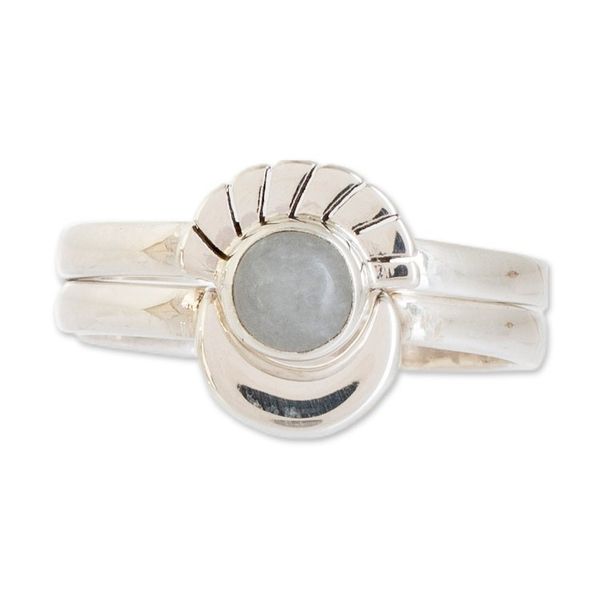 Alternate image for Polished Moon-Themed Natural Jade Stacking Rings Set of 2 Eclipse on the Moon