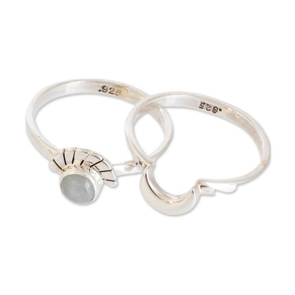 Alternate image for Polished Moon-Themed Natural Jade Stacking Rings Set of 2 Eclipse on the Moon