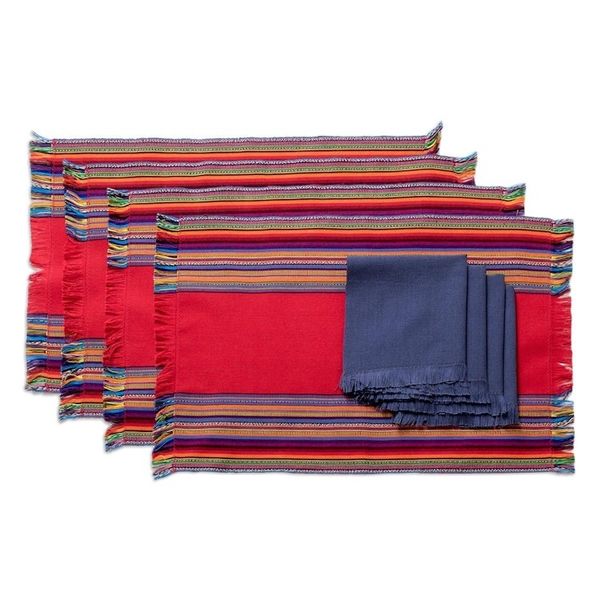 Alternate image for Handwoven Cotton Crimson Placemats with Napkins Set of 4 Crimson Custom