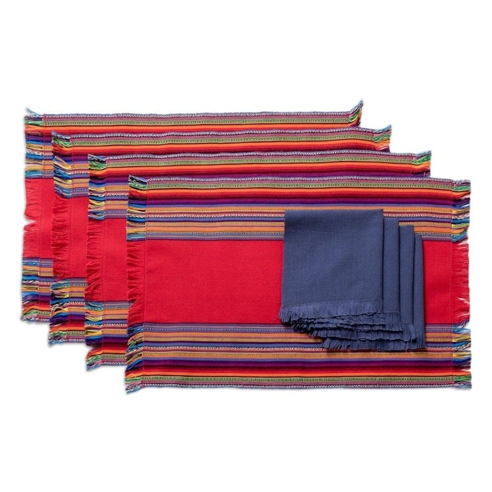 Handwoven Cotton Crimson Placemats with Napkins Set of 4 'Crimson Custom'