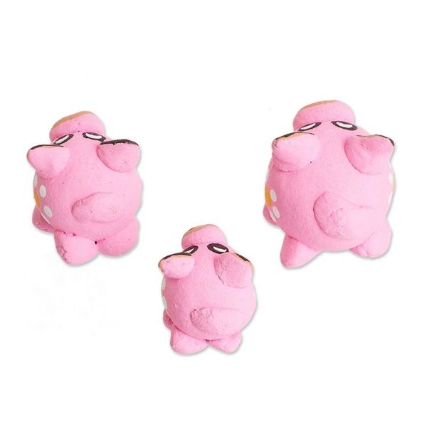 Alternate image for Set of 3 Pink Pig Ceramic Figurines Handcrafted in Guatemala Pink Pig Family