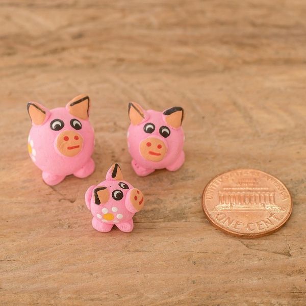 Alternate image for Set of 3 Pink Pig Ceramic Figurines Handcrafted in Guatemala Pink Pig Family
