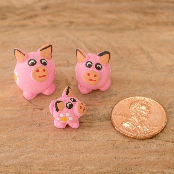 Alternate image for Set of 3 Pink Pig Ceramic Figurines Handcrafted in Guatemala Pink Pig Family