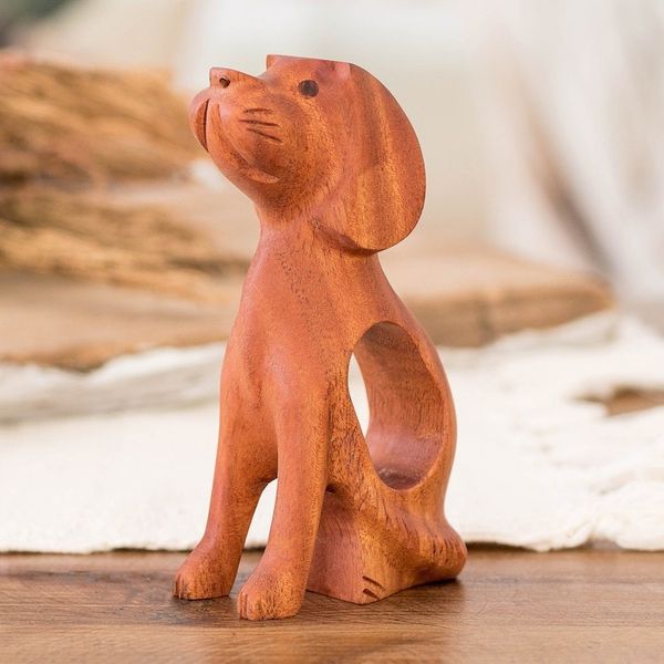 Alternate image for Inspirational Mahogany Wood Dog Figurine Carved in Guatemala Unconditional Pal