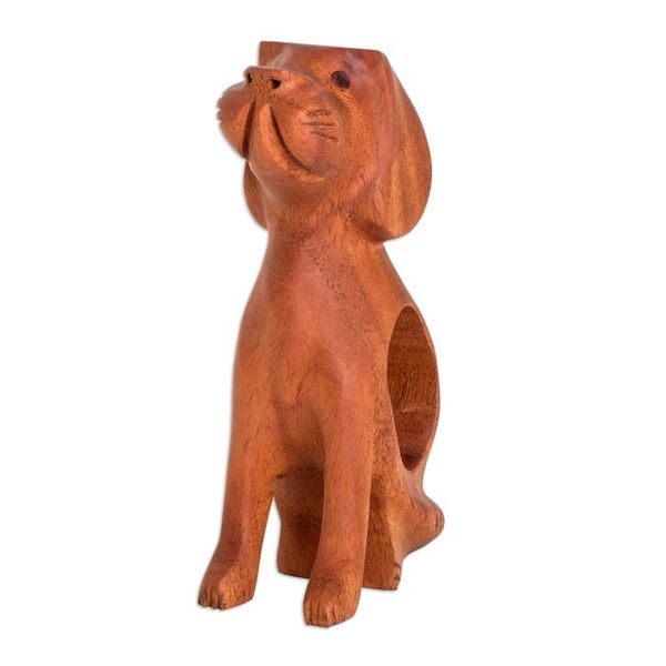 Alternate image for Inspirational Mahogany Wood Dog Figurine Carved in Guatemala Unconditional Pal