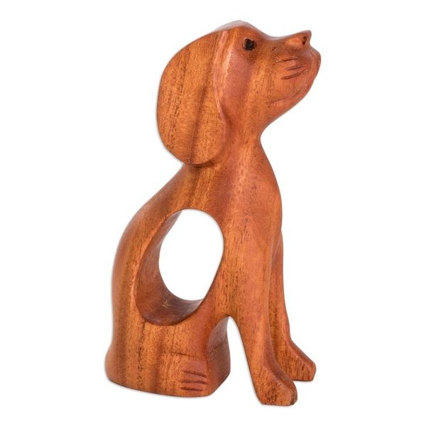 Alternate image for Inspirational Mahogany Wood Dog Figurine Carved in Guatemala Unconditional Pal
