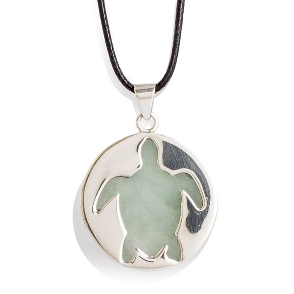 Alternate image for Sterling Silver and Green Jade Sea Turtle Pendant Necklace Marine Joy