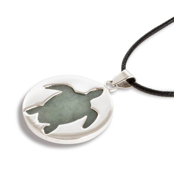 Alternate image for Sterling Silver and Green Jade Sea Turtle Pendant Necklace Marine Joy