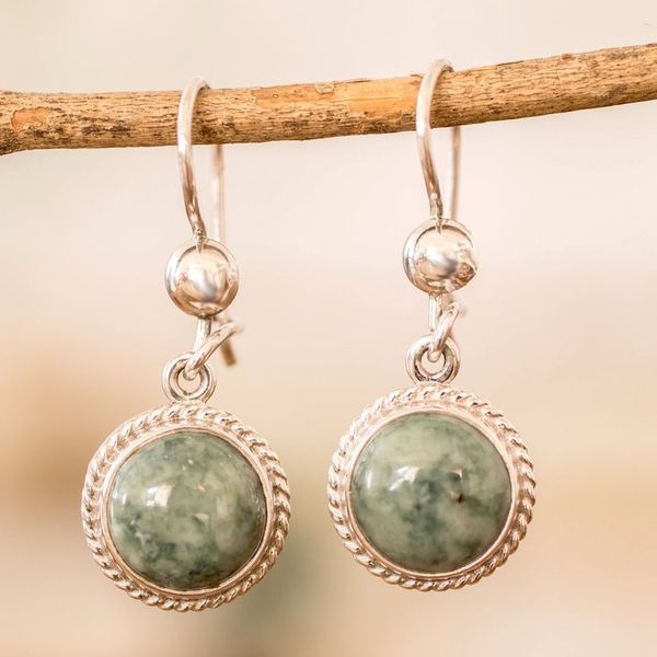 Alternate image for Hand Made Sterling Silver Dangle Jade Earrings Mixco Moon