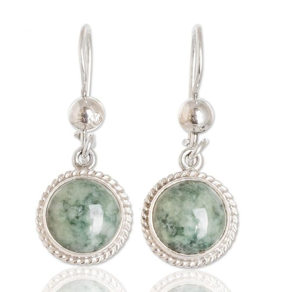 Alternate image for Hand Made Sterling Silver Dangle Jade Earrings Mixco Moon