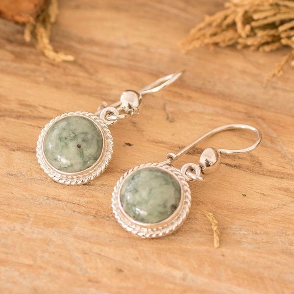 Alternate image for Hand Made Sterling Silver Dangle Jade Earrings Mixco Moon
