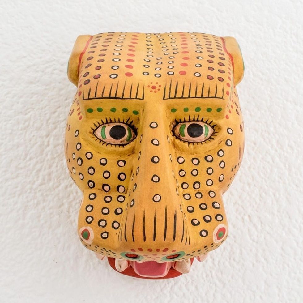 Unique Wood Wall Art Mask 'Maya Jaguar'