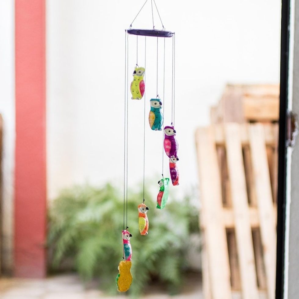 Hand Crafted and Hand Painted Ceramic Owl Mobile 'Spiraling Owls'