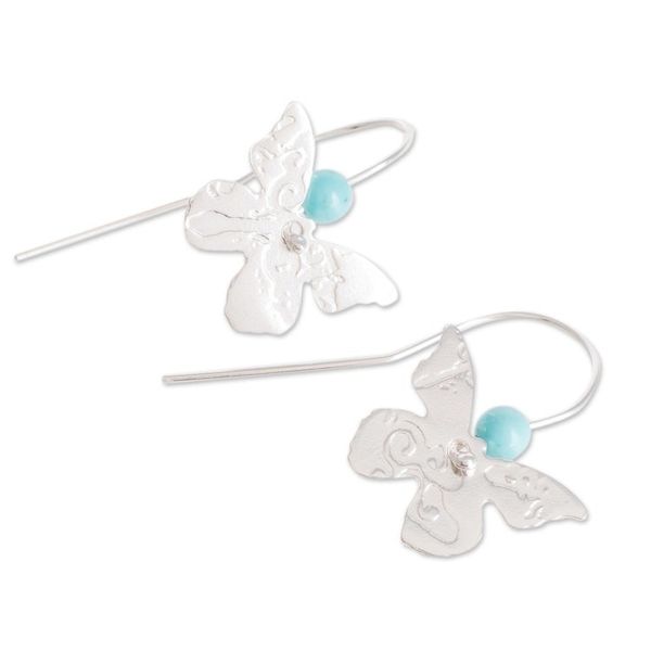 Alternate image for Sterling Silver and Recon Turquoise Butterfly Drop Earrings Butterfly Texture