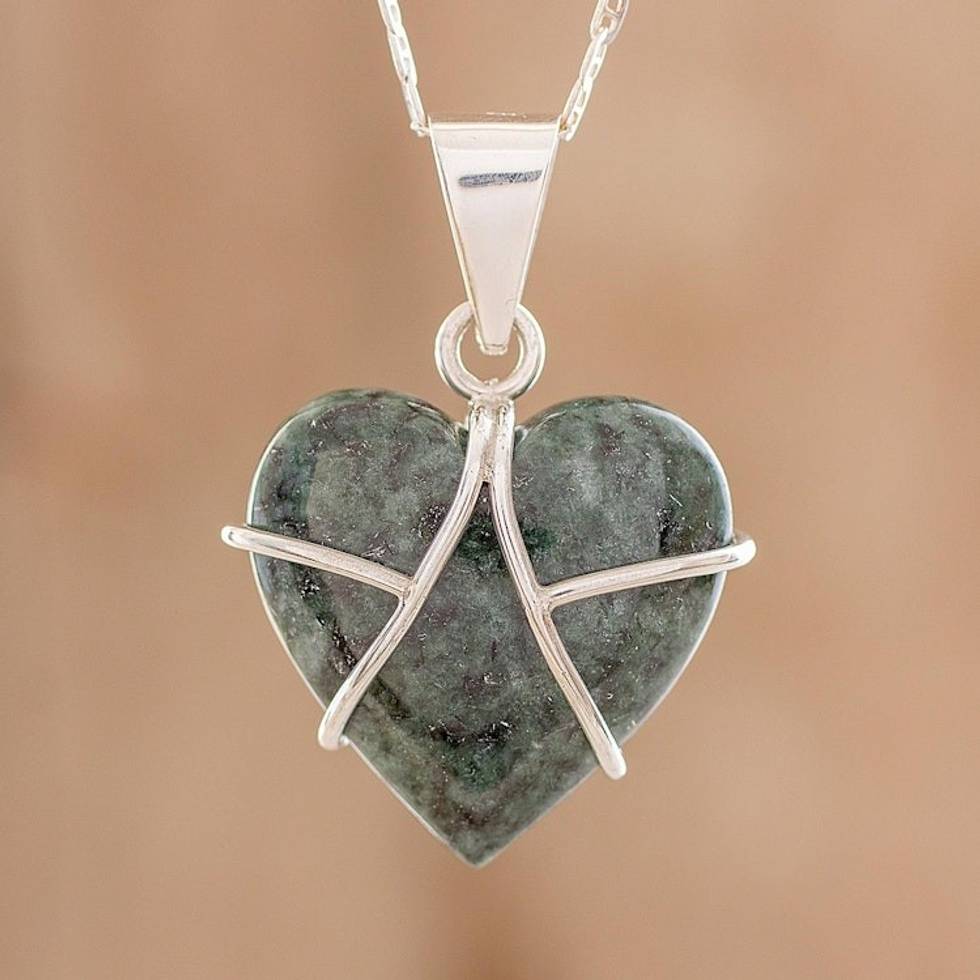 Jade and Sterling Silver Heart Pendant Necklace 'Loving Destiny'