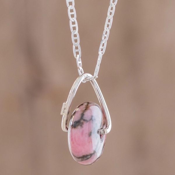 Alternate image for Round Rhodonite Pendant Necklace from Guatemala Wheel of Fortune