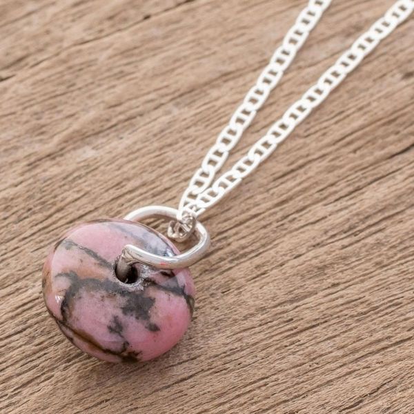 Alternate image for Round Rhodonite Pendant Necklace from Guatemala Wheel of Fortune