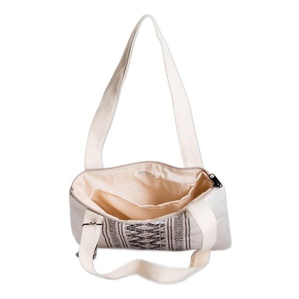 Alternate image for Traditional Patterned Zippered Ivory Cotton Tote Bag Celestial Paths
