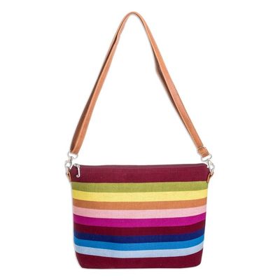 Alternate image for Handwoven Striped Cotton Shoulder Bag with Leather Straps Pura Vida