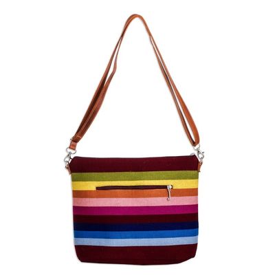 Alternate image for Handwoven Striped Cotton Shoulder Bag with Leather Straps Pura Vida
