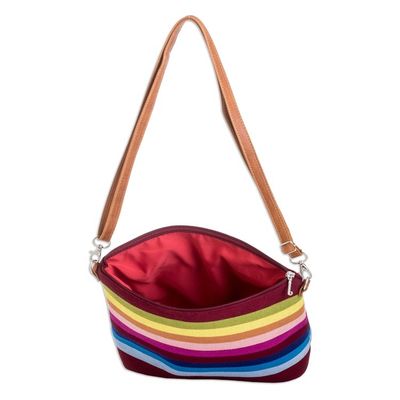 Alternate image for Handwoven Striped Cotton Shoulder Bag with Leather Straps Pura Vida