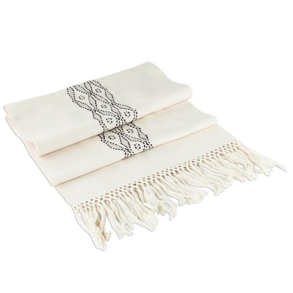 Alternate image for Hand Crafted Ivory Cotton Table Runner Coban Diamonds in Currant