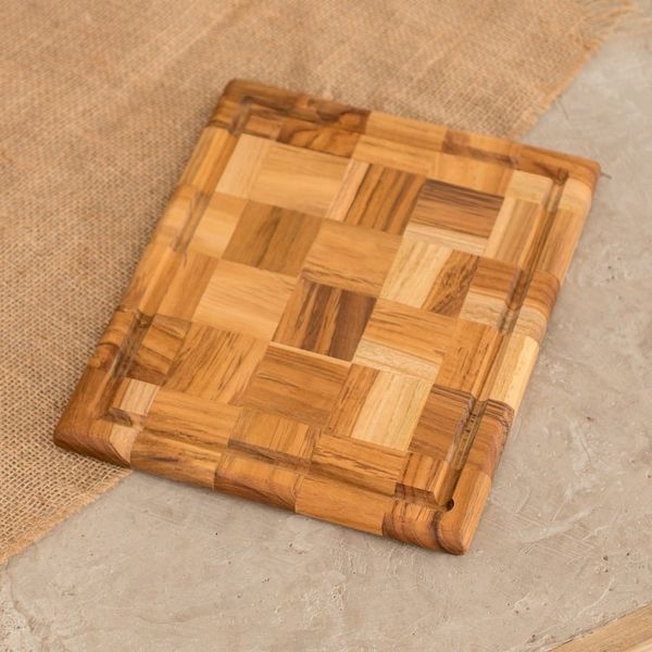 Alternate image for Rectangular Mosaic Teak Wood Cutting Board from Guatemala Grid Union