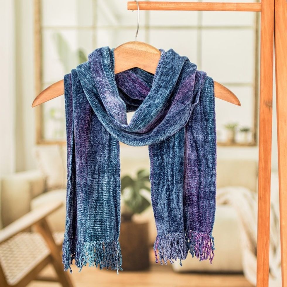 Bamboo Rayon Chenille Scarf Handwoven 'Winds of Atitlan'