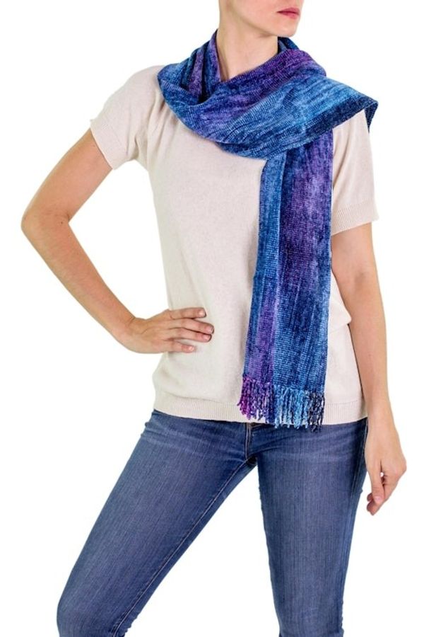 Alternate image for Bamboo Rayon Chenille Scarf Handwoven Winds of Atitlan