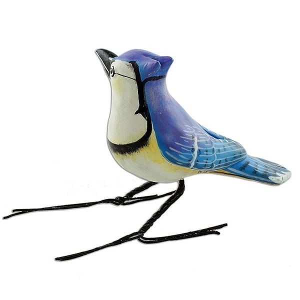 Alternate image for Hand Painted Blue Jay Ceramic Bird Figurine from Guatemala Blue Jay
