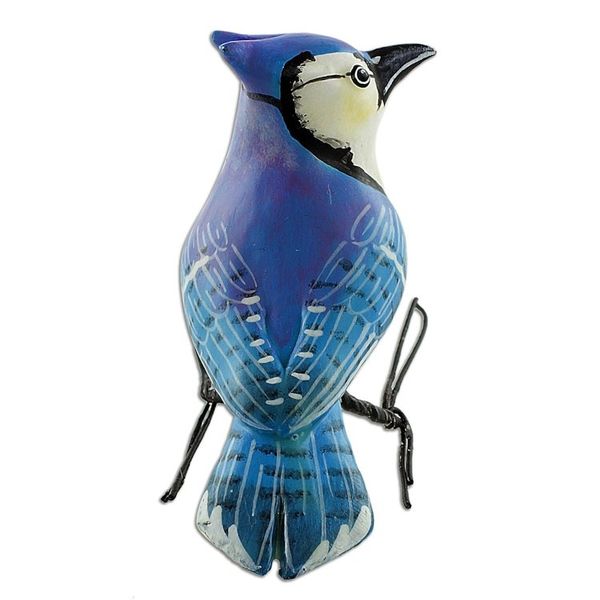 Alternate image for Hand Painted Blue Jay Ceramic Bird Figurine from Guatemala Blue Jay
