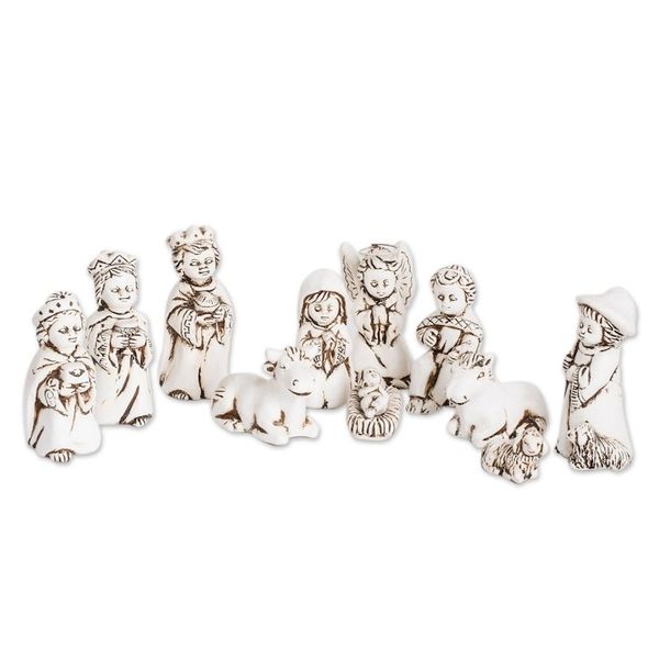 Alternate image for Antique Style White Ceramic Nativity Scene 11 Pieces Antique El Salvador Bethlehem