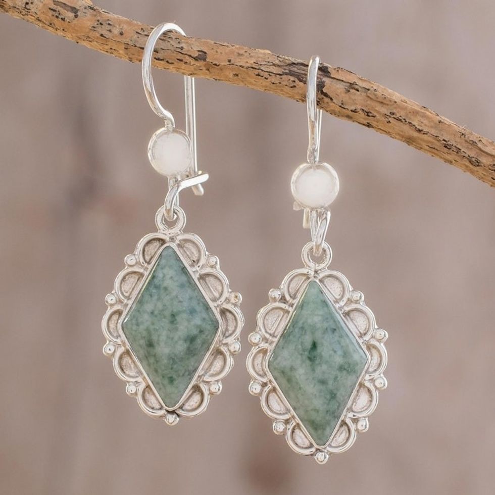 Guatemalan Light Green Jade Earrings 'Diamond Dahlia'