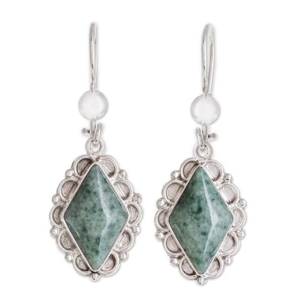 Alternate image for Guatemalan Light Green Jade Earrings Diamond Dahlia