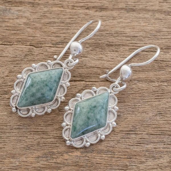 Alternate image for Guatemalan Light Green Jade Earrings Diamond Dahlia