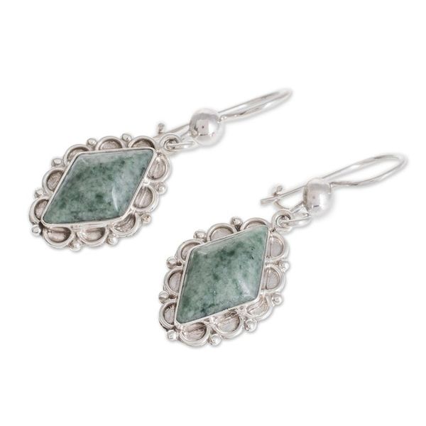 Alternate image for Guatemalan Light Green Jade Earrings Diamond Dahlia