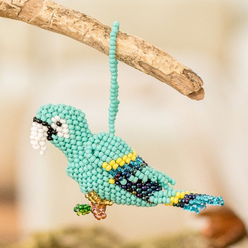 Handmade Glass Beaded Macaw-Themed Ornament from Guatemala 'Marvelous Macaw'