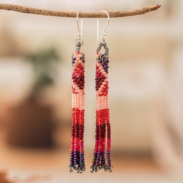 Alternate image for Red and Rose Crystal and Glass Beaded Waterfall Earrings Red Rose Waters