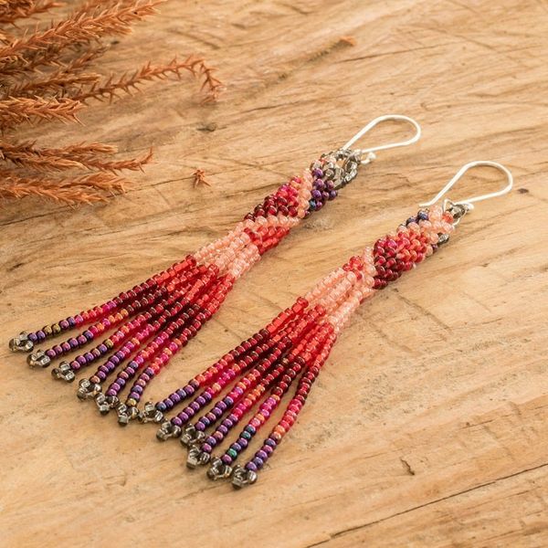 Alternate image for Red and Rose Crystal and Glass Beaded Waterfall Earrings Red Rose Waters