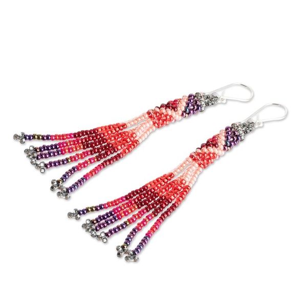Alternate image for Red and Rose Crystal and Glass Beaded Waterfall Earrings Red Rose Waters