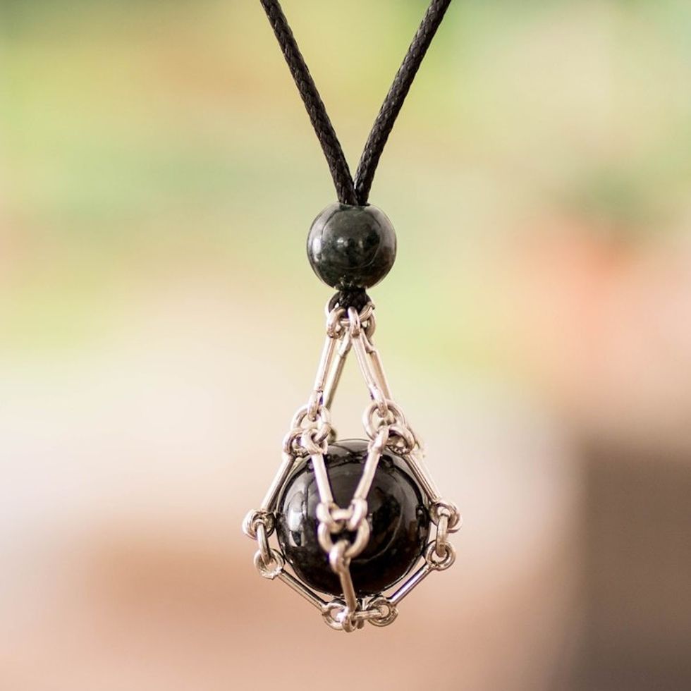 Archangel-Themed Harmony Ball Necklace with 3 Jade Gemstones 'Celestial Spirits'