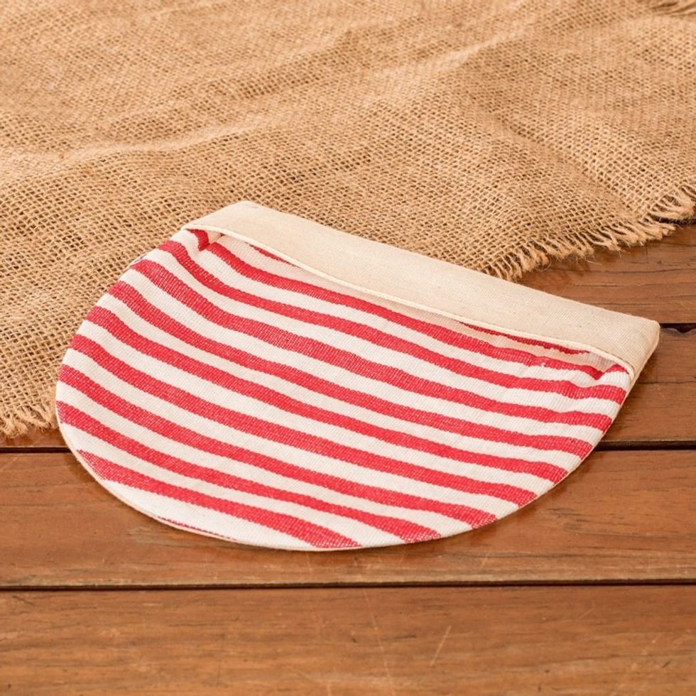 Handwoven Cotton Tortilla Warmer with Red White Stripes 'Fire'