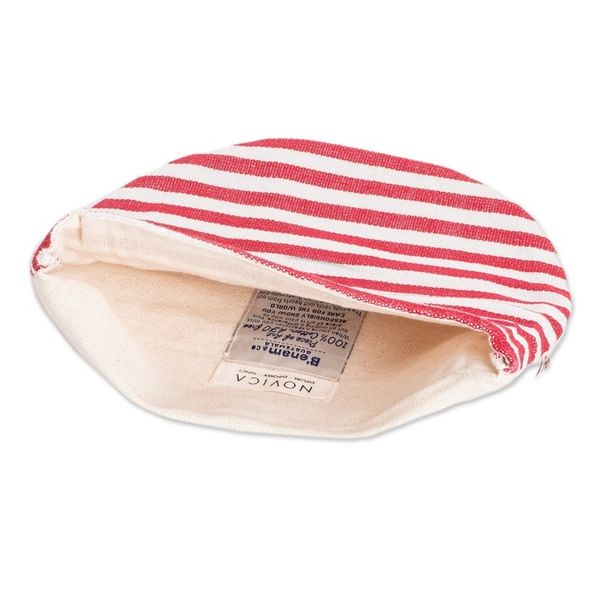 Alternate image for Handwoven Cotton Tortilla Warmer with Red White Stripes Fire