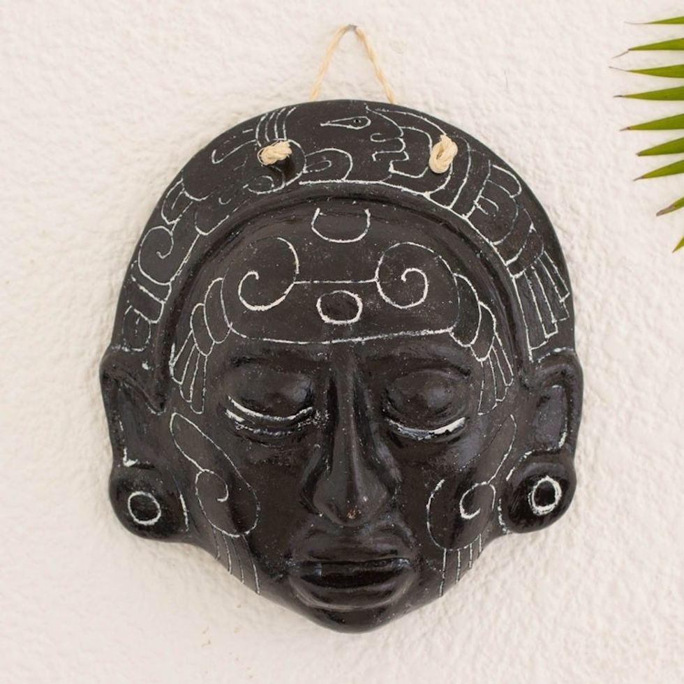 Handcrafted Maya Ceramic Decor Mask 'Maya Night Voyage'