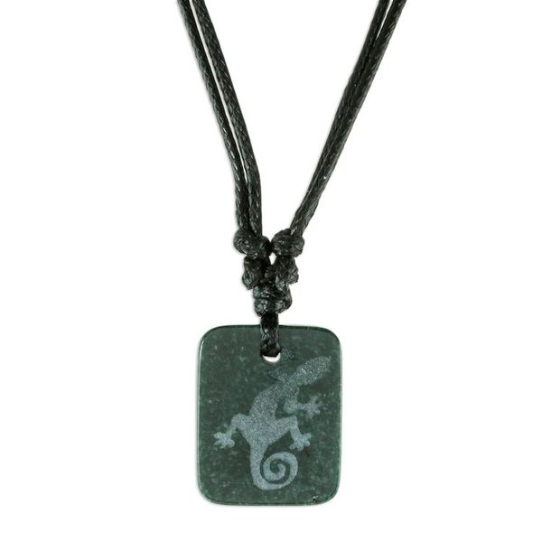 Alternate image for Black Jade Lizard Pendant Necklace from Guatemala Mayan Gecko