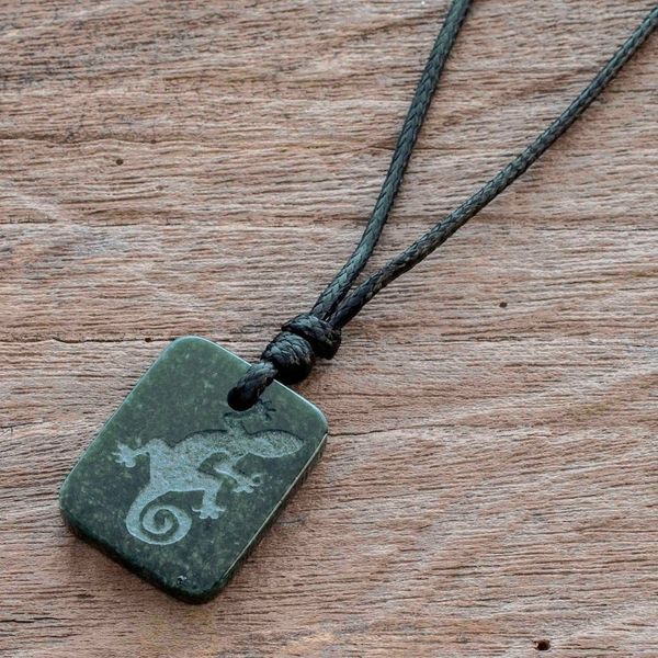 Alternate image for Black Jade Lizard Pendant Necklace from Guatemala Mayan Gecko